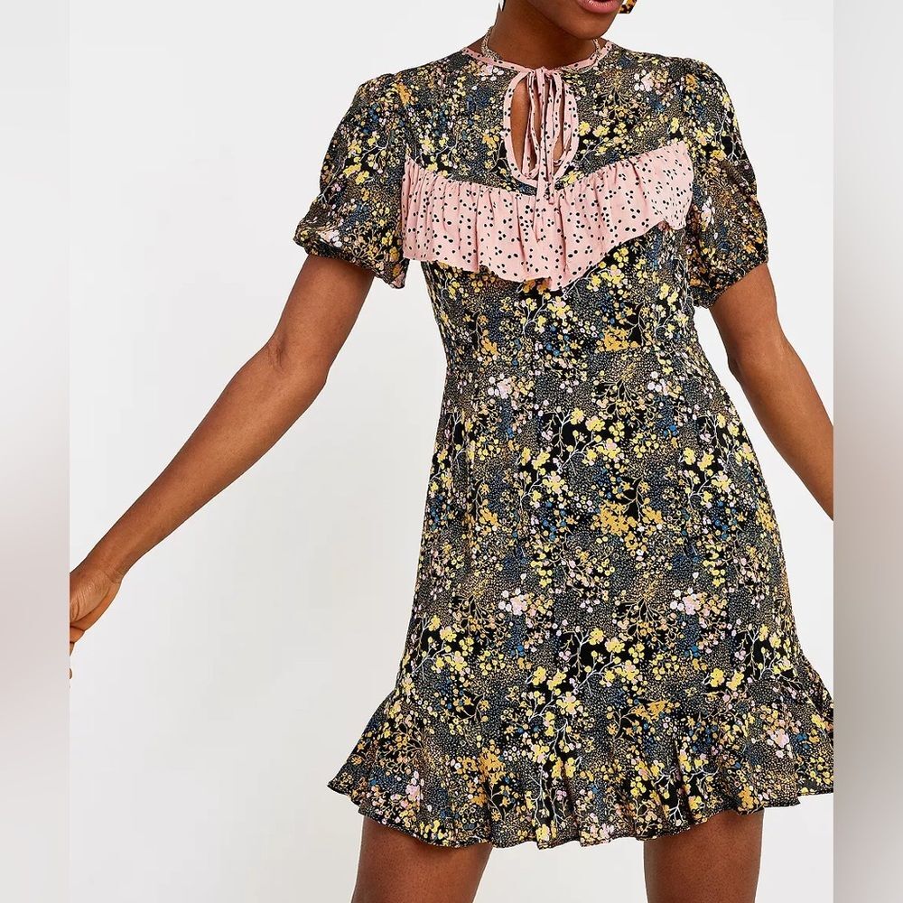 Urban Outfitters Sinclair Floral Puff Sleeve Mini Dress